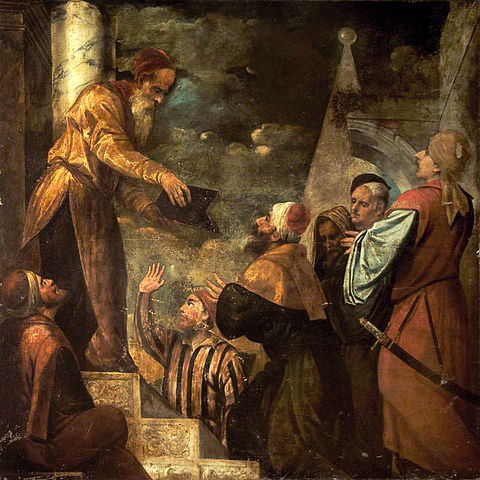Lycurgus Giving Law to the People, Jacopo Palma or Bonifazio de' Pitati